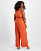 Tahari Plus Size Keyhole Sleeveless Wide-Leg Jumpsuit