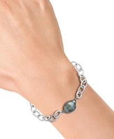 Effy Black Tahitian Baroque Pearl (12mm) Oval Link Chain Bracelet in Sterling Silver