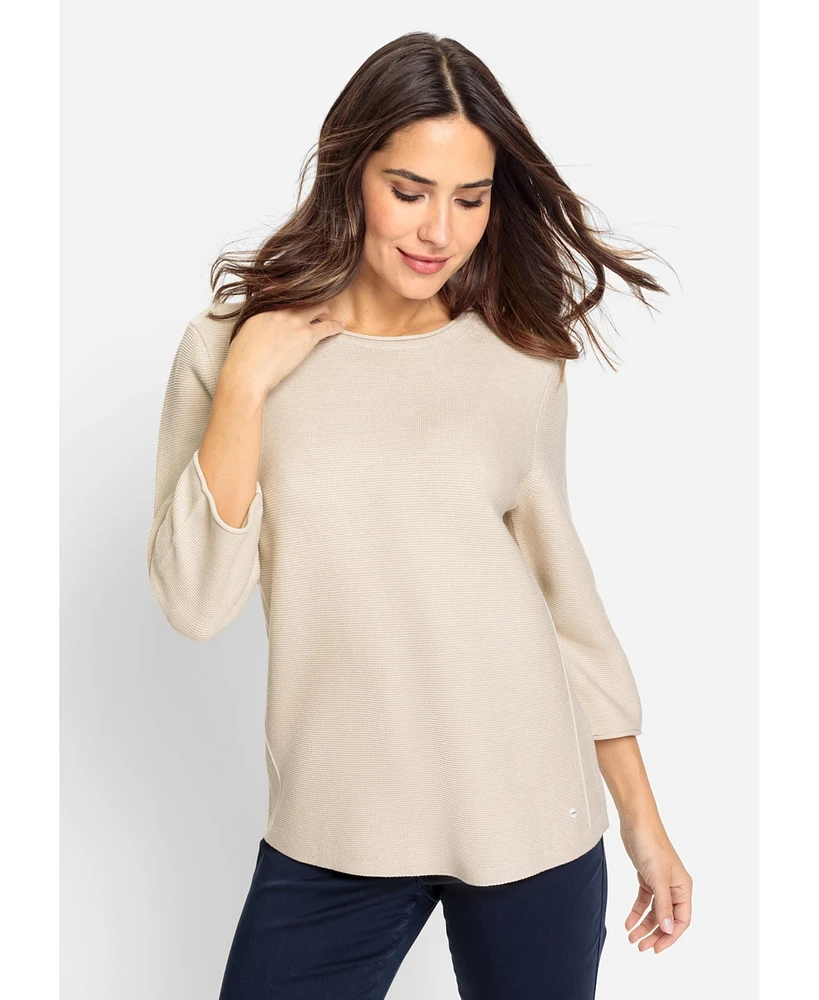 Olsen Women's Cotton Blend 3/4 Sleeve Boat Neck Pullover