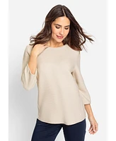 Olsen Women's Cotton Blend 3/4 Sleeve Boat Neck Pullover