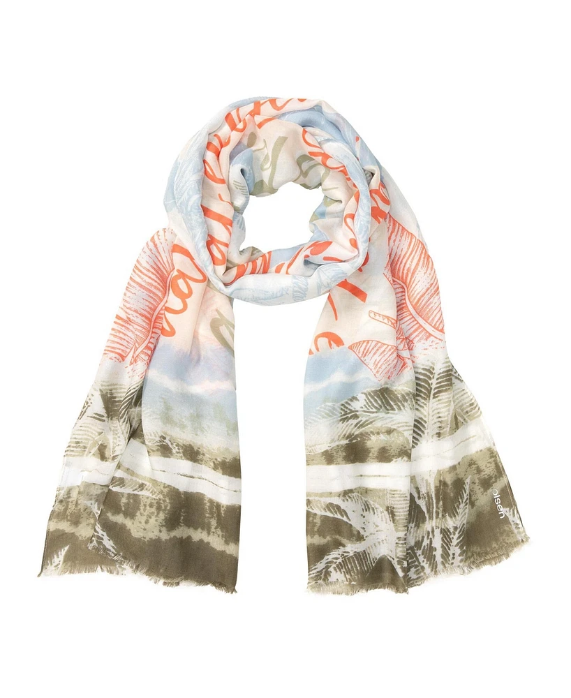 Olsen Multi Print Scarf with Frayed Edge Trim