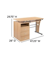 Desk With Three Drawer Single Pedestal And Pull-Out Keyboard Tray