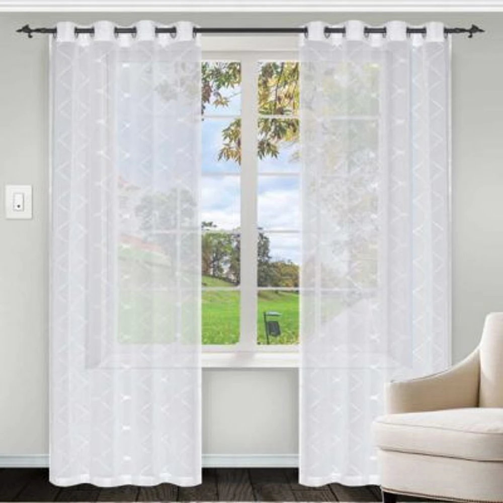 Superior Modern Elegant Diamond Sheer Rustic 2 Piece Curtain Panels