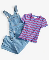 Epic Threads Girls Kensal Denim Overalls Ribbed Striped T Shirt Created For Macys