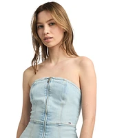 Tommy Jeans Women's Denim Strapless Zip-Front Mini Bodycon Dress