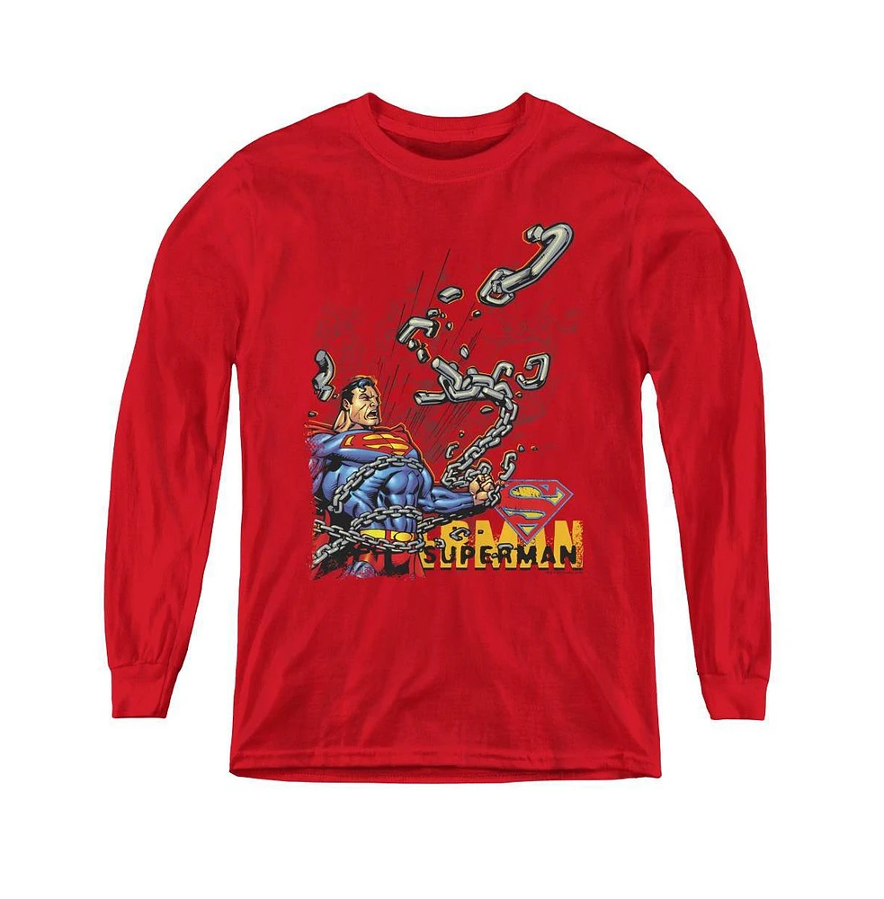 Superman Boys Youth Breaking Chains Long Sleeve Sweatshirts