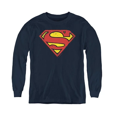Superman Boys Youth Distressed Shield Long Sleeve Sweatshirts