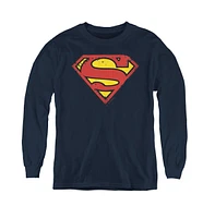 Superman Boys Youth Distressed Shield Long Sleeve Sweatshirts