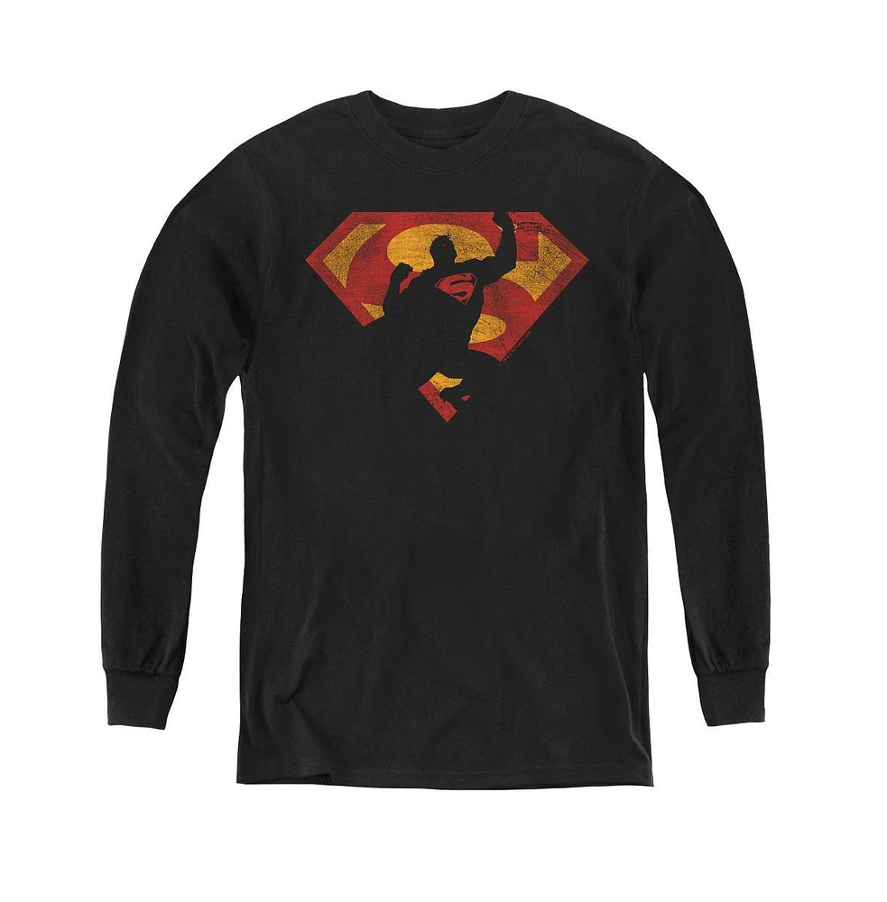 Superman Boys Youth S Shield Knockout Long Sleeve Sweatshirts