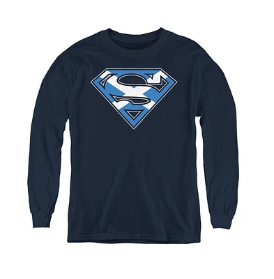 Superman Boys Youth Scottish Shield Long Sleeve Sweatshirts