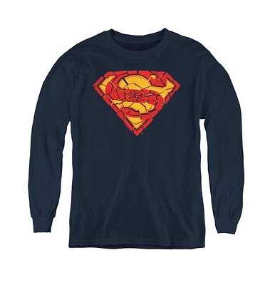 Superman Boys Youth Shattered Shield Long Sleeve Sweatshirts