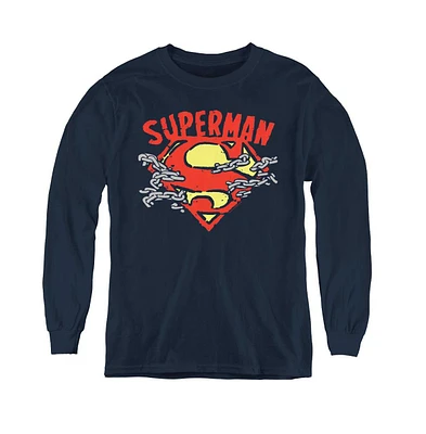 Superman Boys Youth Chain Breaking Long Sleeve Sweatshirts