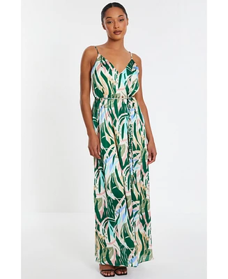 Quiz Women's Tropical Print Satin Maxi Dress