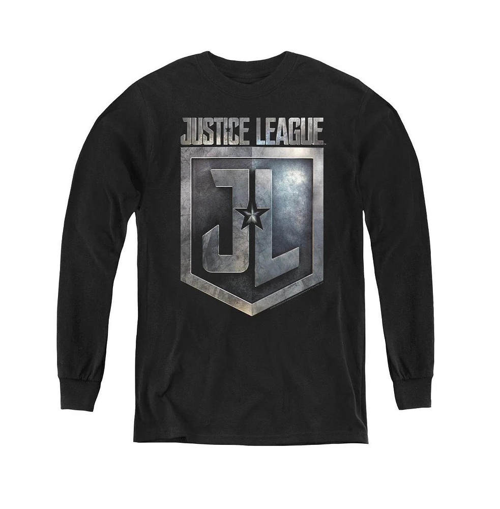 Justice League Boys Movie Youth Shield Logo Long Sleeve Sweatshirts