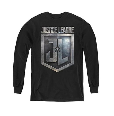 Justice League Boys Movie Youth Shield Logo Long Sleeve Sweatshirts