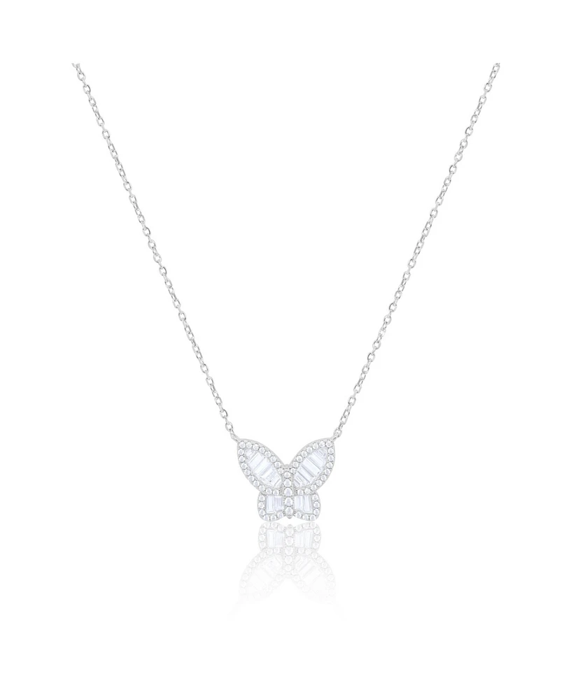 Etoielle White Gold Cz Baguette Butterfly Necklace