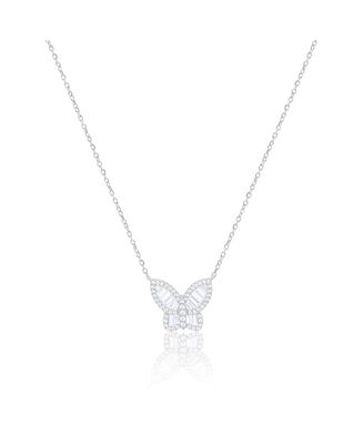 Etoielle White Gold Cz Baguette Butterfly Necklace