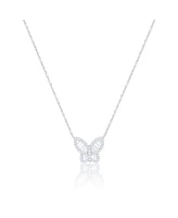 Etoielle White Gold Cz Baguette Butterfly Necklace