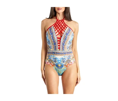 La Moda Clothing Women's Lace Up One Piece Swimsuit