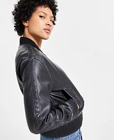 Jou Juniors' Distressed Faux-Leather Bomber Jacket, Created for Macy's