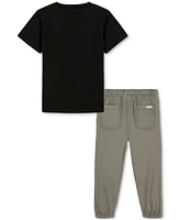 Calvin Klein Big Boys Short-Sleeve Classic Logo T-Shirt & Twill Jogger Pants, 2 Piece Set