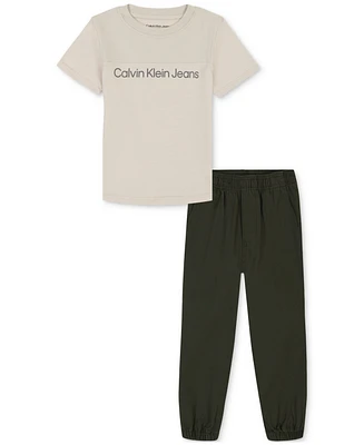 Calvin Klein Big Boys Short-Sleeve Ribbed Jersey T-Shirt & Poplin Jogger Pants, 2 Piece Set