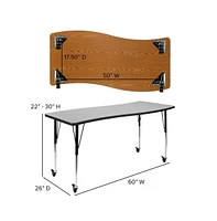 Emma+Oliver Mobile 26"W X 60"L Rectangle Wave Flexible Collaborative Adjustable Activity Table