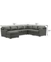 Radley 136" 5-Pc. Leather Square Corner Modular Chase Sectional, Created for Macy's