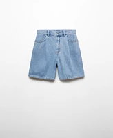 Mango Women's Pleats Detail Denim Shorts