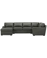 Radley 136" 4-Pc. Leather Square Corner Modular Chaise Sectional, Created for Macy's