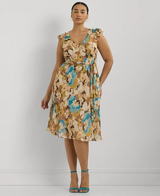 Lauren Ralph Plus Floral Empire-Waist A-Line Dress