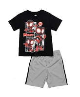 Marvel Boys Spidey and His Amazing Friends Miles Morales T-Shirt Mesh Shorts Outfit Set Black/Gray