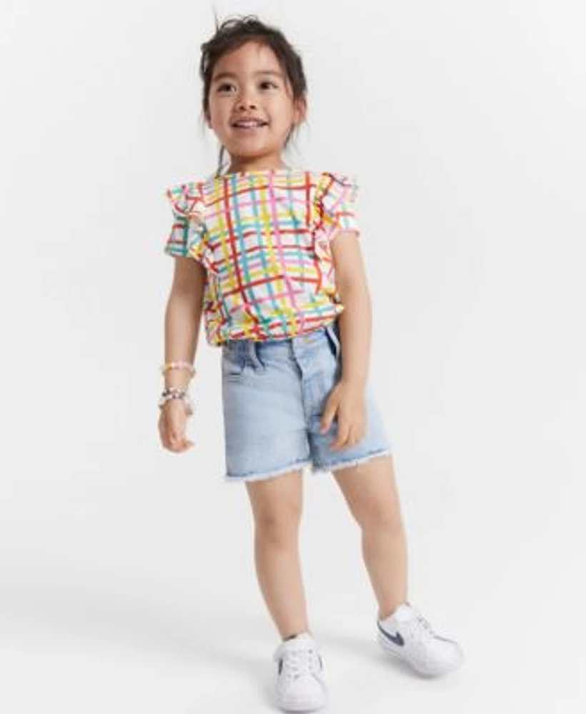 Epic Threads Toddler Girls Painted Plaid Ruffled Top Heathrow Denim Shorts Created For Macys