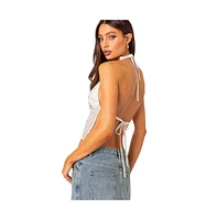 Edikted Women's Embroidered Open Back Top