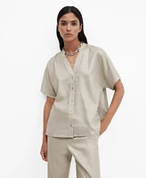 Mango Women's Short Sleeve Linen-Blend Shirt