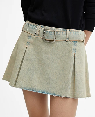Mango Women's Belted Denim Mini-Skirt