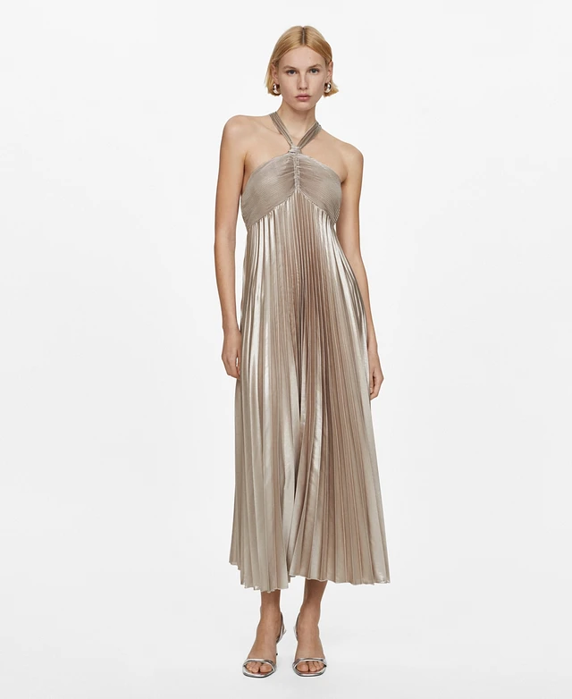 pleated halter neck dress mango Pleated halter neck dress - Women