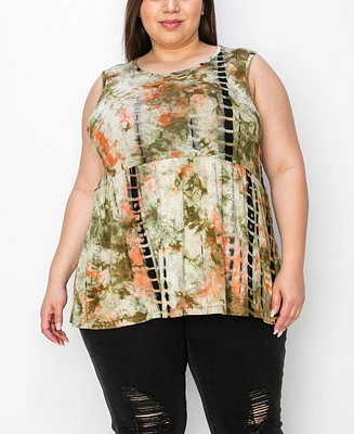 Coin 1804 Plus Tie Dye Peplum Sleeveless Top