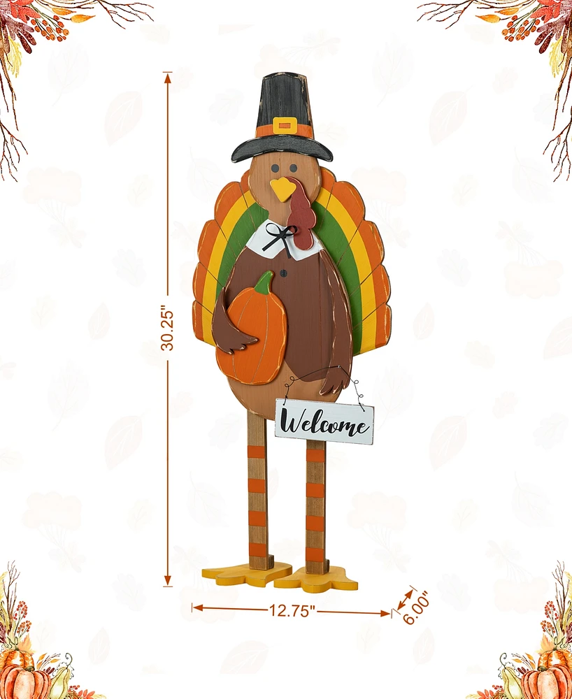 Glitzhome 30.25"H Thanksgiving Wooden Turkey Porch Decor