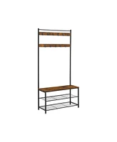 Slickblue Coat Rack, Hall Tree With Shoe Storage Bench, Entryway Bench With Shoe Storage, 3-in-1, Steel Frame