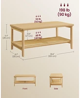 Slickblue 2-Tier Coffee Table for Living Room, with Pvc Rattan Storage Shelf, Rounded Corners