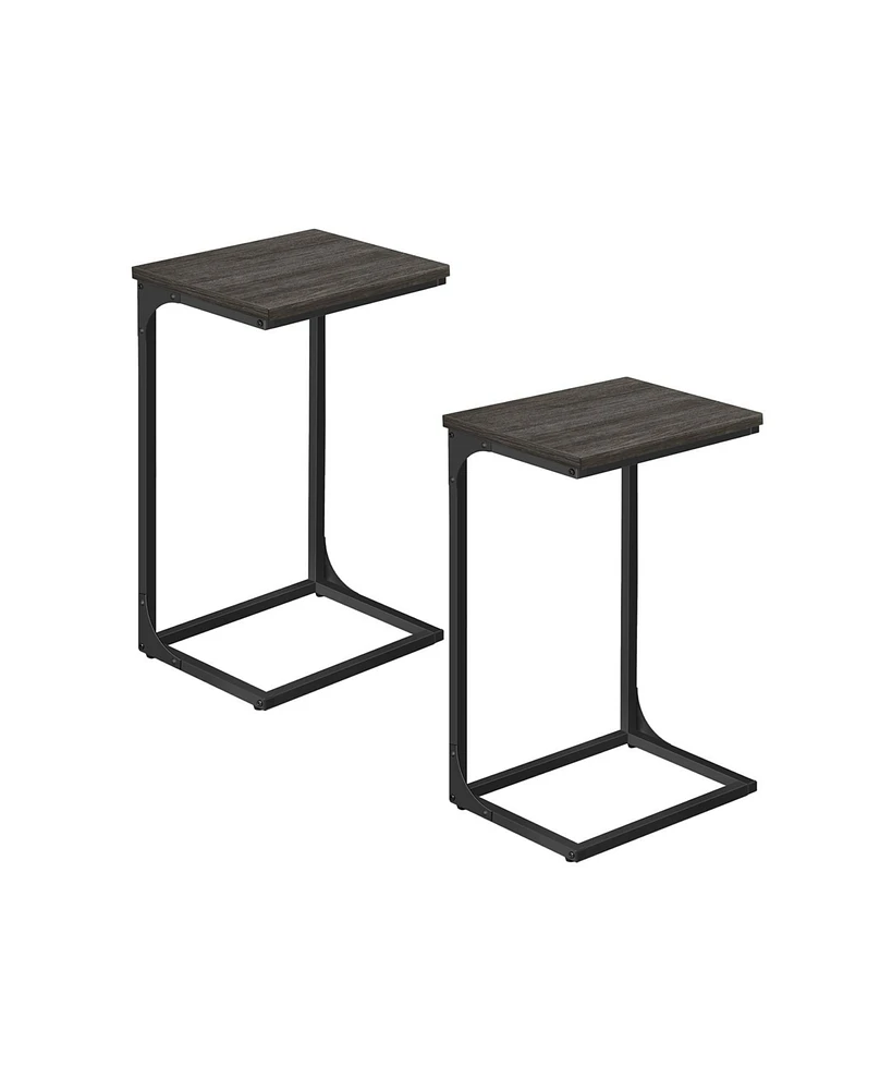 Slickblue Industrial C-shaped Side Table With Metal Frame Set of 2