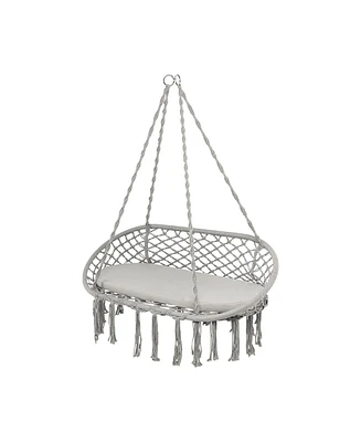 Gymax 2 Person Hanging Hammock Chair w/ Cushion Macrame Swing 330 lbs Capacity Grey