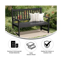 Andover Indoor/Outdoor Patio Bench/Dual-Person Loveseat With Slatted Acacia Wood Design For Use In Sunroom, Backyard, Porch, Or Garden