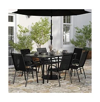 Merrick Lane Bardwell Piece Outdoor Dining Table Set For With Glass-Top Patio And Stack Chairs Flex Comfort Material