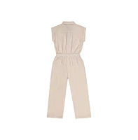 Derek Heart Little Girls Faux Linen Jumpsuit, Sand Dollar