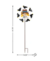 Glitzhome 41.75"H Fall Metal Scarecrow Head with Crows Windmill Yard Stake or Hanging Decor