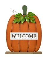 Glitzhome 27"H Fall Wood/Metal "Welcome" Pumpkin Porch Decor