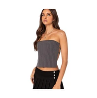 Edikted Women's Pinstripe Open Back Strapless Top - Gray-and