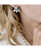 sanctuaire Sanctuary Project by Semi Precious Turquoise and White Howlite Three Stone Stud Earrings Gold